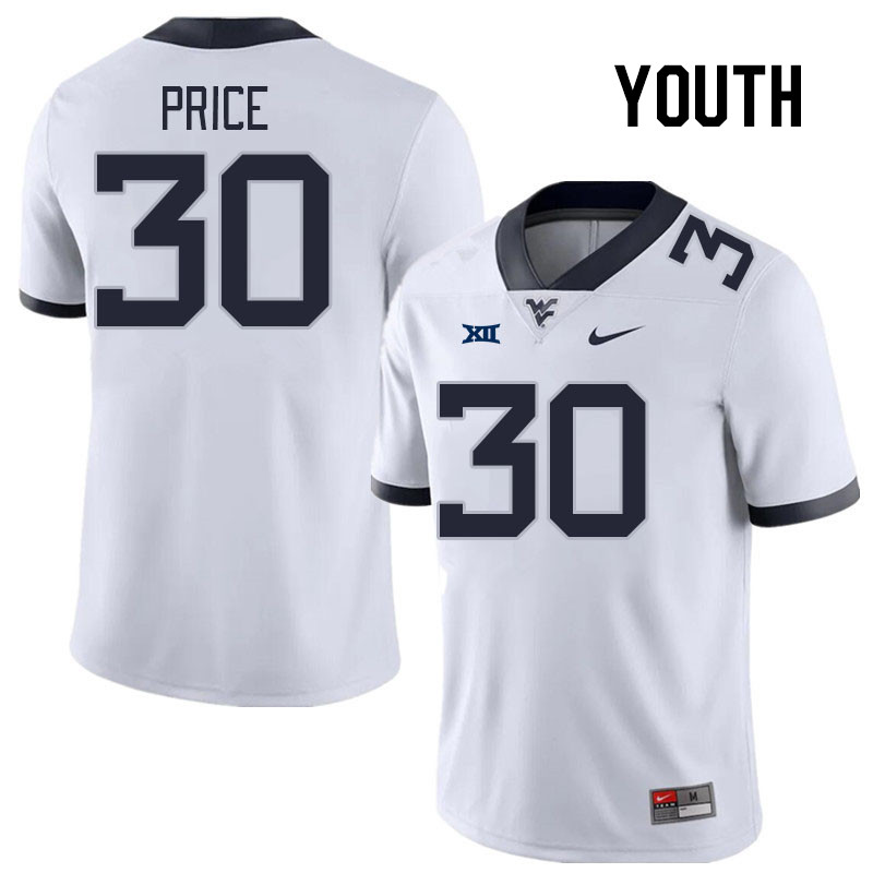 Youth #30 Judah Price West Virginia Mountaineers College Football Jerseys Stitched Sale-White